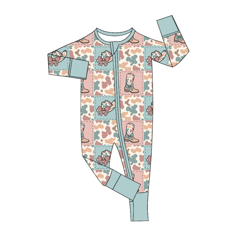 Cowgirl western camo boot zip romper preorder