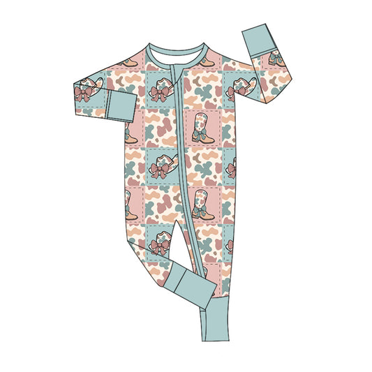 Cowgirl western camo boot zip romper preorder