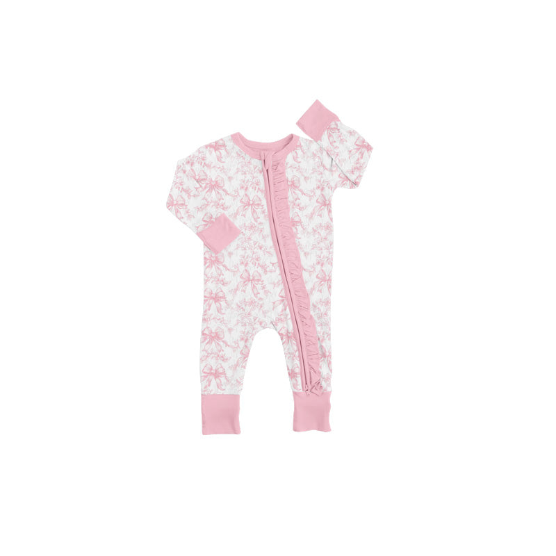 Toddle baby girls pink bow long sleeve romper preorder