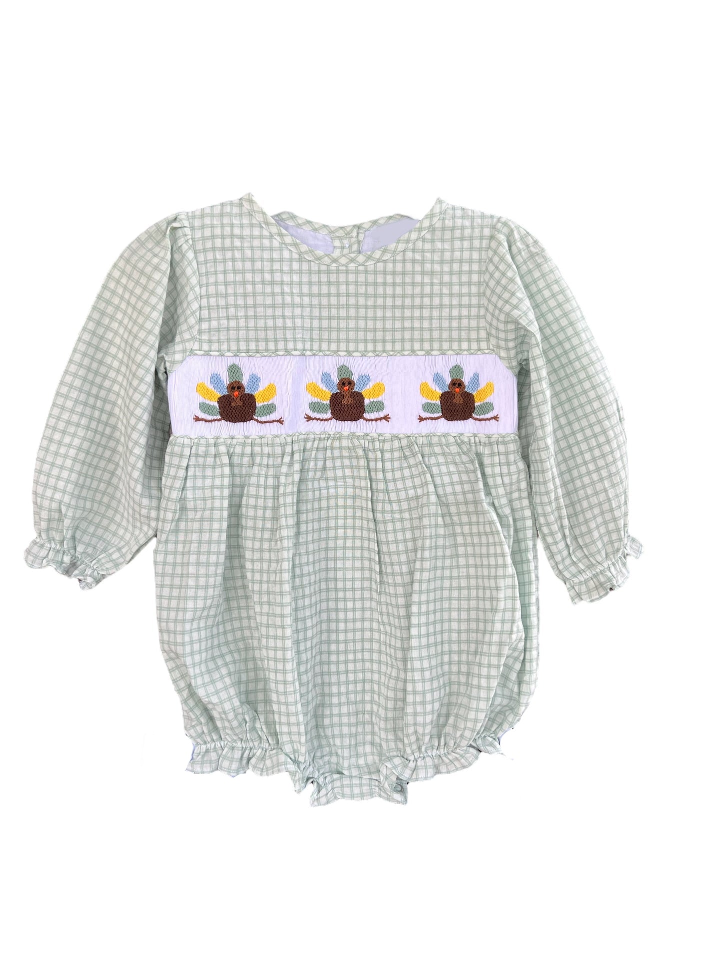 Toddle girls Thanksgiving turkey long sleeve smocked romper preorder