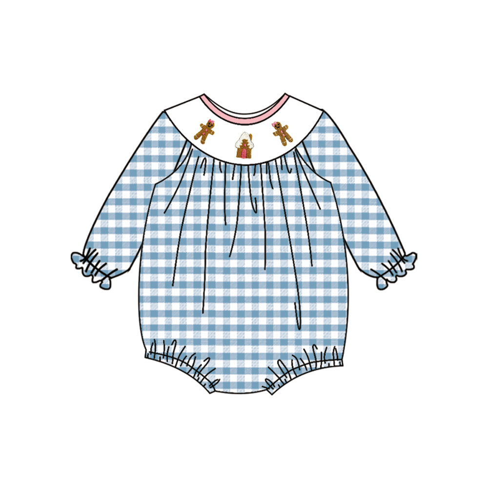 Toddle girls Christmas gingerbread long sleeve smocked romper preorder