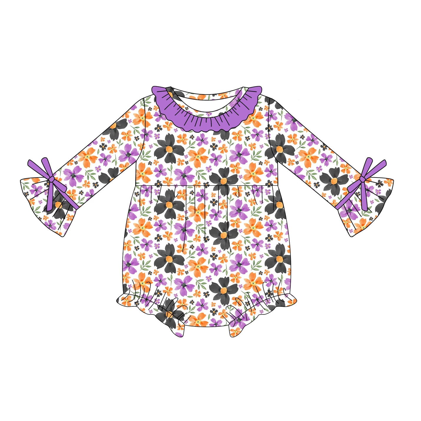 Toddle girls lavender orange floral romper preorder