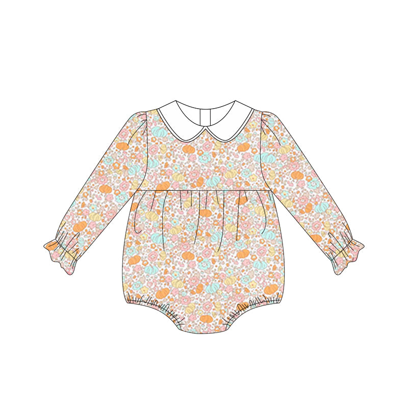 Toddle girls fall pumpkin long sleeve romper preorder
