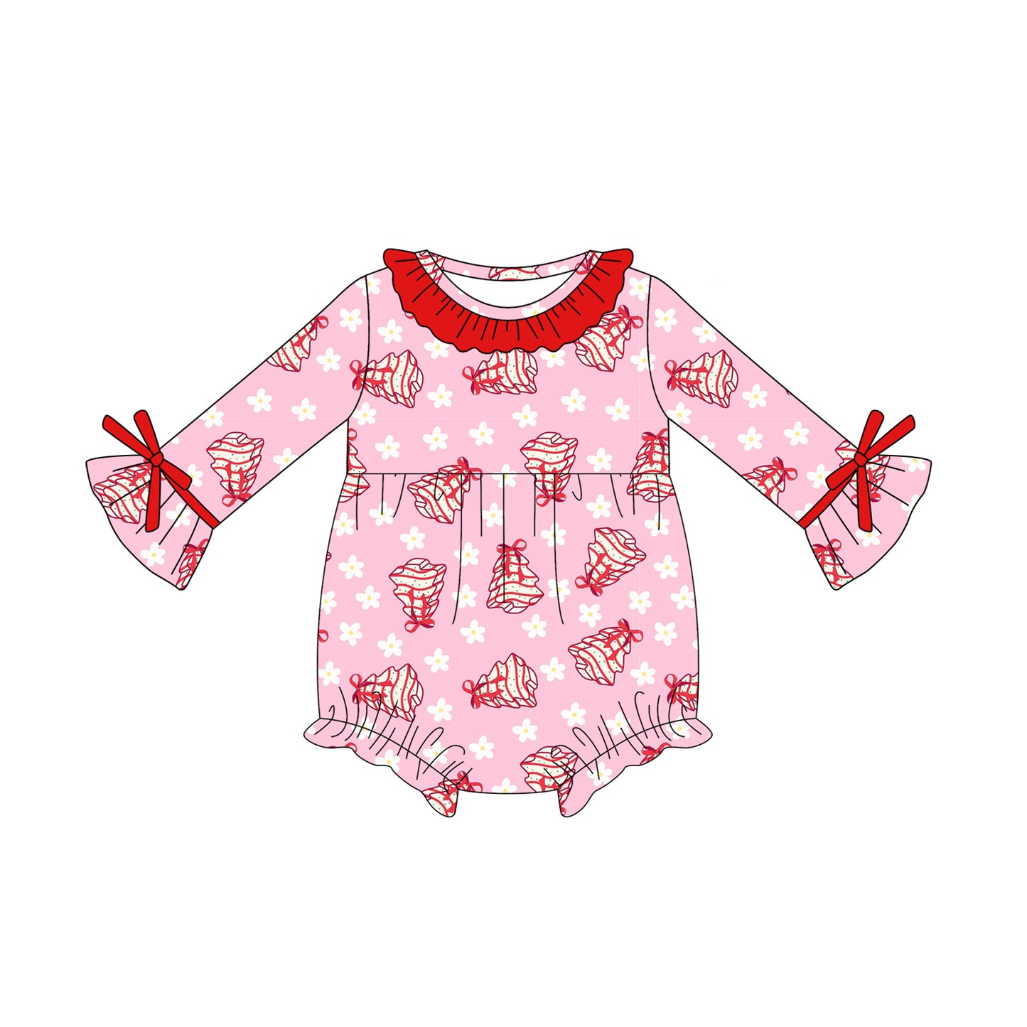 Toddle girls Christmas cake tree long sleeve romper preorder