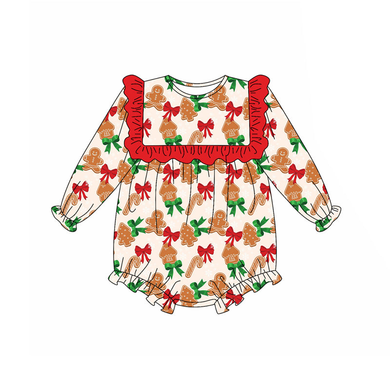 Toddle girls Christmas gingerbread candy cane long sleeve romper preorder