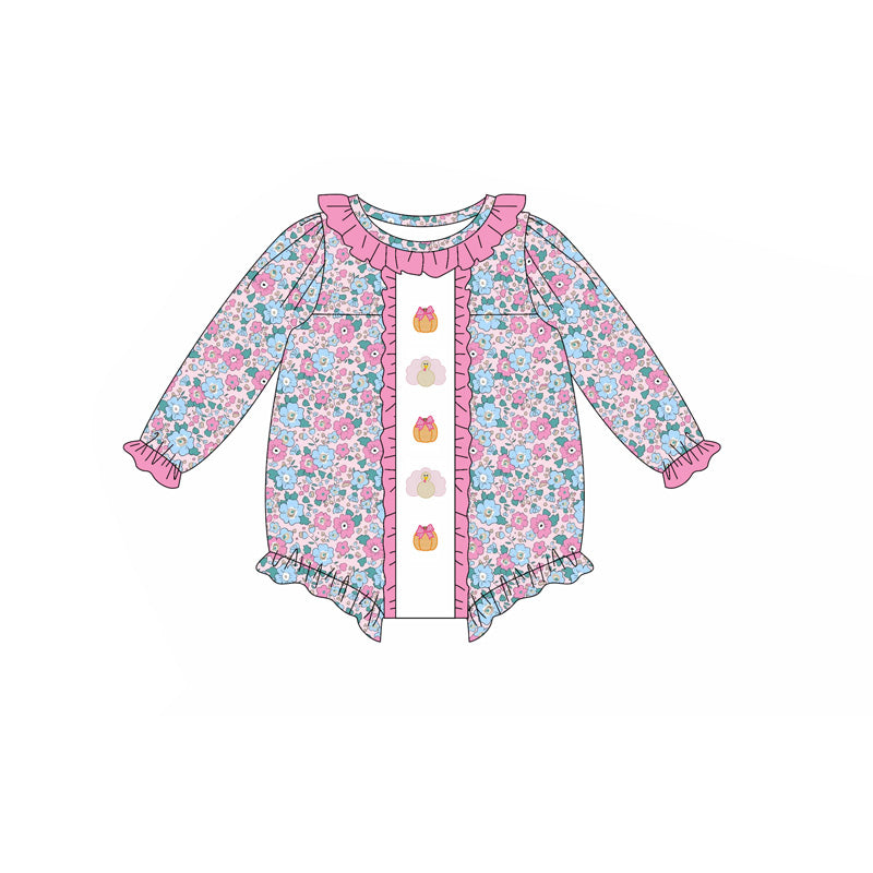 Thanksgiving turkey pumpkin toddle girls romper preorder