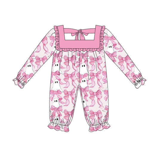 Halloween ghost pink bow long sleeve romper preorder