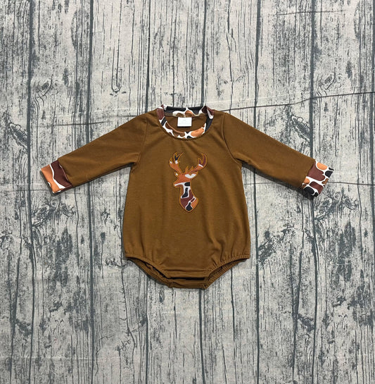 Toddle boy embroidery deer camo long sleeve romper preorder