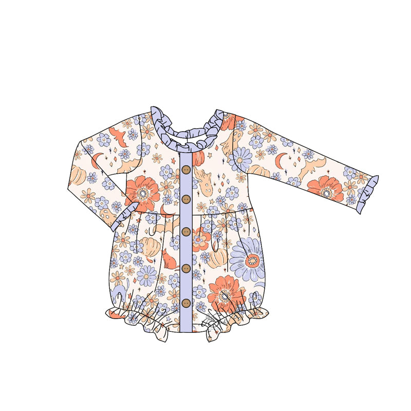 Floral pumpkins baby long sleeve romper preorder
