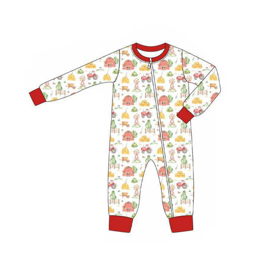 Toddle boy farm animal long sleeve romper preorder