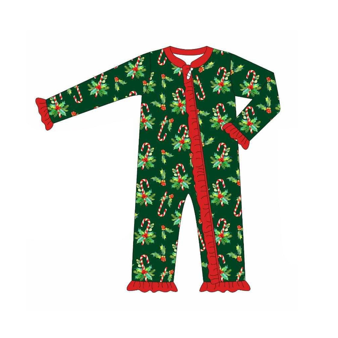 Toddle girls Christmas candy cane holly berry long sleeve romper preorder