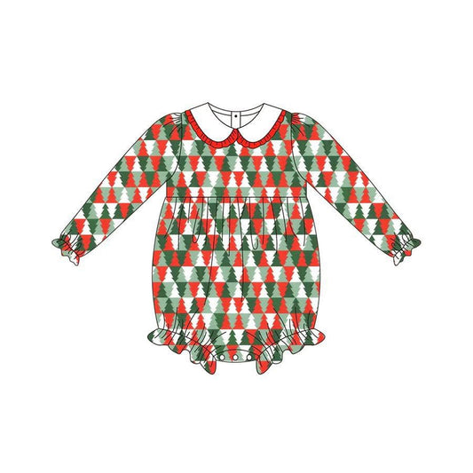 Toddle baby girls Christmas red green tree long sleeve romper preorder