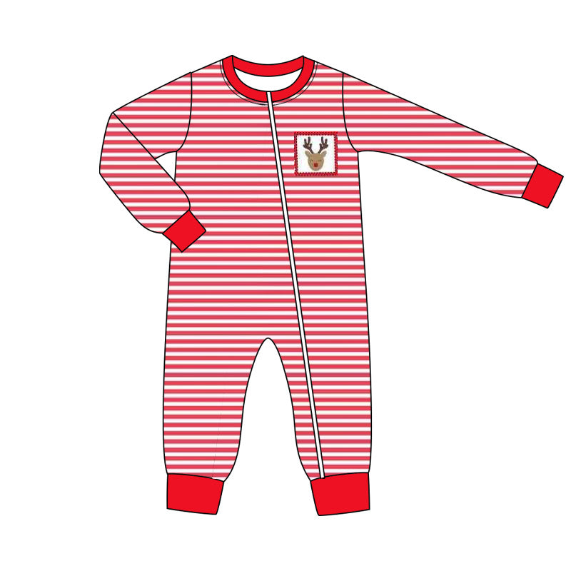 Toddle baby boy Christmas reindeer red stripes long sleeve romper preorder