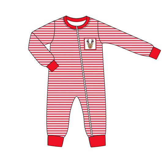 Toddle baby boy Christmas reindeer red stripes long sleeve romper preorder