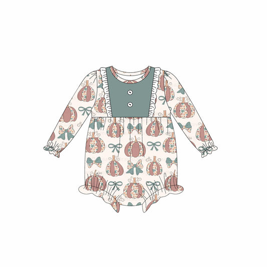 Cheetah pumpkins toddle girls long sleeve fall romper preorder
