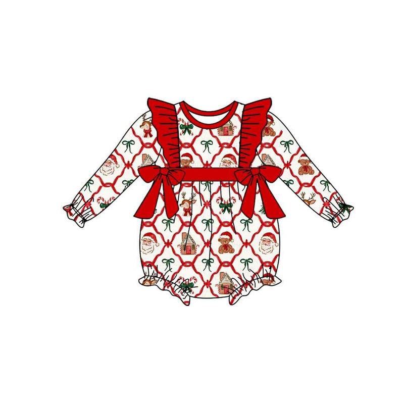 Christmas gingerbread reindeer print toddle girls long sleeve fall romper preorder
