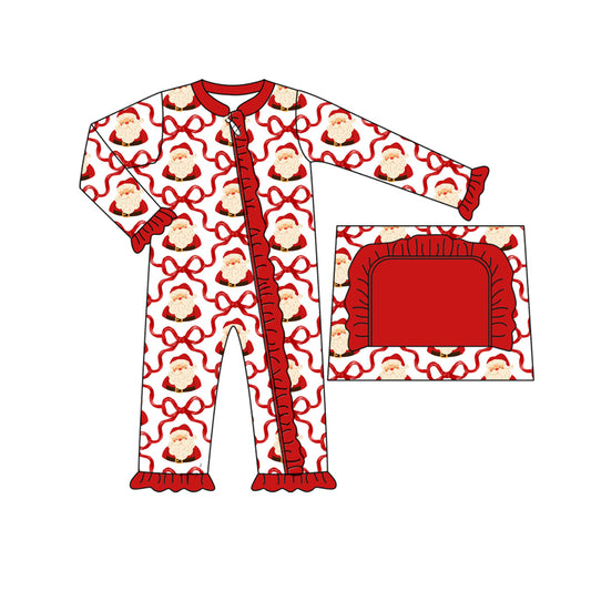 Christmas Santa Claus red bow toddle girls long sleeve fall romper preorder