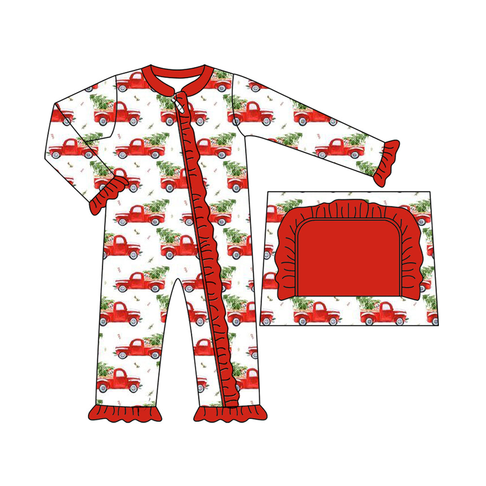 Christmas tree trunks long sleeve fall romper preorder