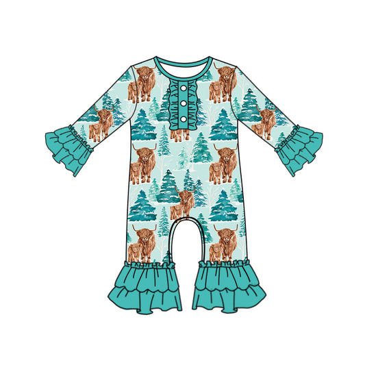 Toddle baby girl highland cow tree design long sleeve romper preorder