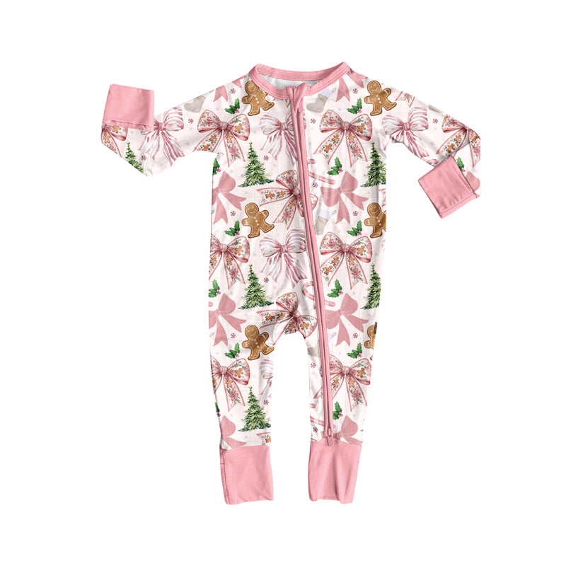 Toddle baby girl Christmas tree bow design long sleeve zip romper preorder