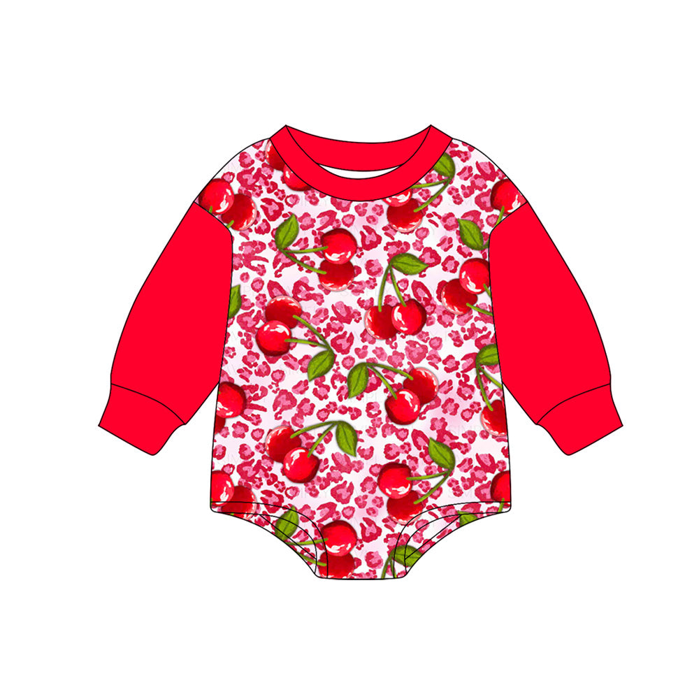 Toddle baby girl cherry leopard long sleeve romper preorder