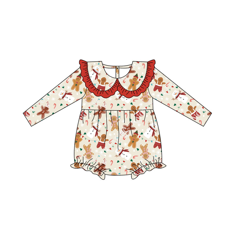 Toddle baby girl Christmas gingerbread snowman long sleeve romper preorder