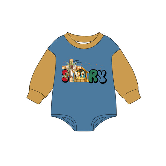 Baby boy long sleeve jesus story long sleeve romper preorder