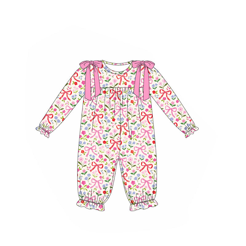 Toddle baby girls pink red bow floral romper preorder