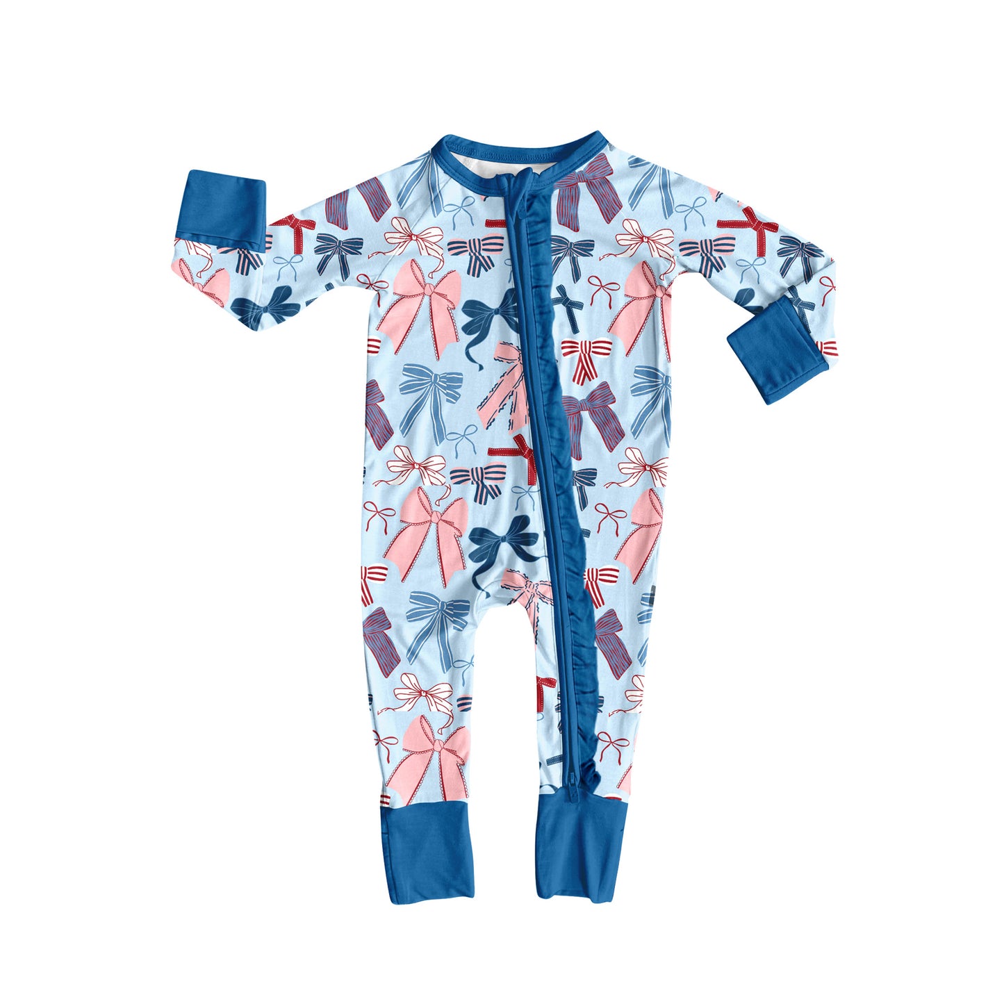 Toddle baby girls pink blue bow zip romper preorder