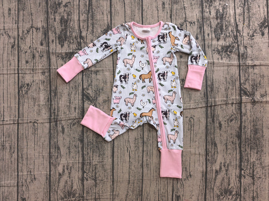 Farm animal infant girls long sleeve romper preorder