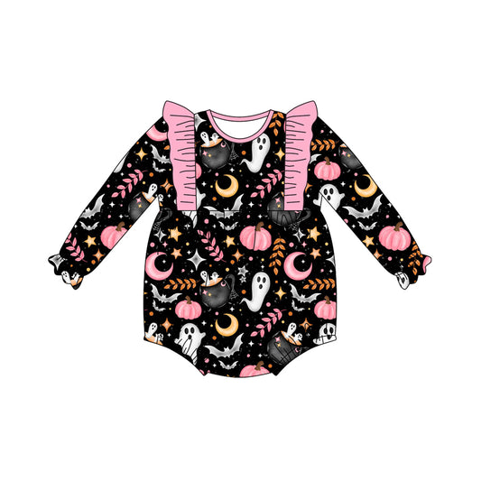 Halloween pumpkins ghost girls long sleeve romper preorder