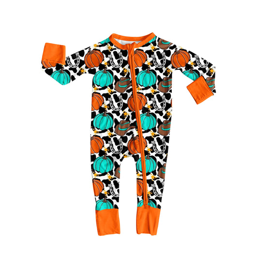 Fall pumpkins infant girls long sleeve romper preorder