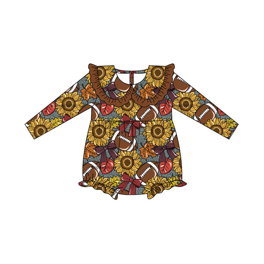 Football sunflowers infant baby girls long sleeve romper preorder