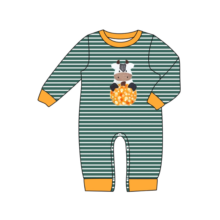 Cow pumpkin print infant baby long sleeve romper preorder