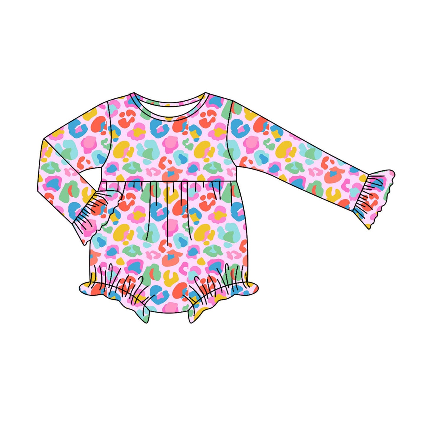 Colorful leopard toddle baby girls long sleeve romper preorder