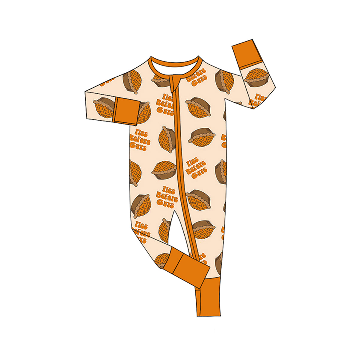 Thanksgiving pumpkin pie infant baby long sleeve zip romper preorder