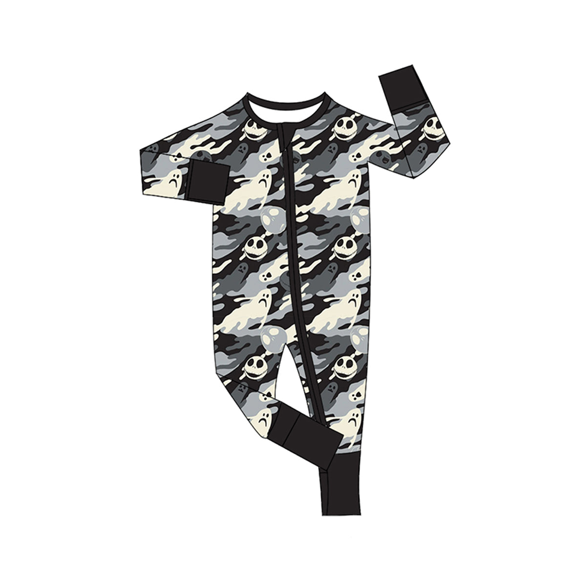 Halloween ghost camo infant baby long sleeve zip romper preorder
