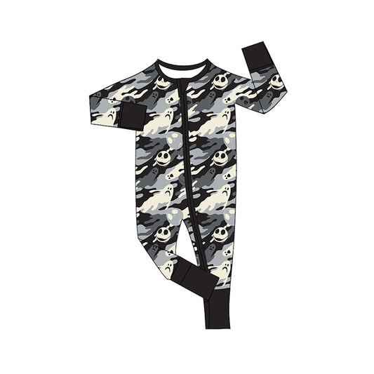 Halloween ghost camo infant baby long sleeve zip romper preorder