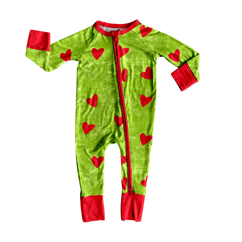 Christmas red heart infant baby long sleeve zip romper preorder