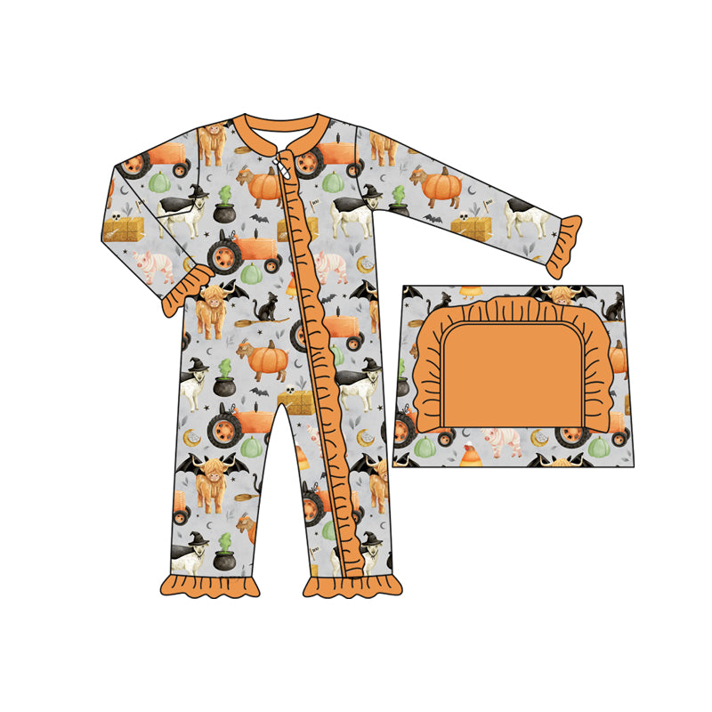 Halloween pumpkin animals design infant baby long sleeve  romper preorder