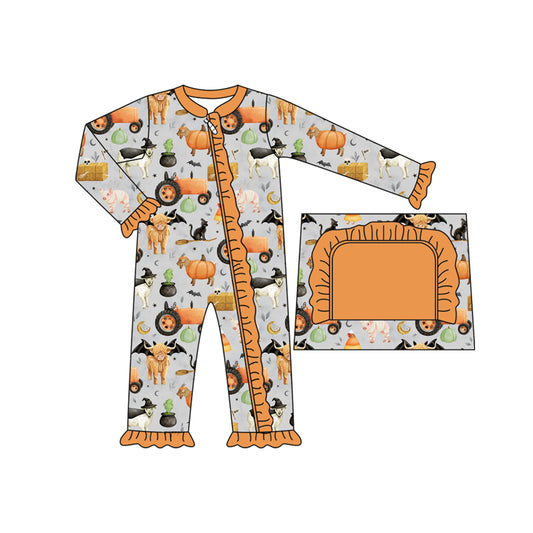 Halloween pumpkin animals design infant baby long sleeve  romper preorder