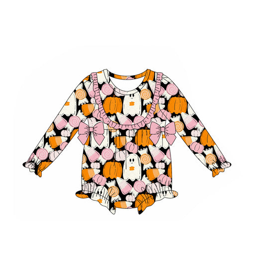 Halloween ghost pumpkins design infant baby girl long sleeve  romper preorder