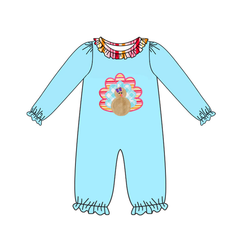Thanksgiving turkey infant baby girl long sleeve  romper preorder