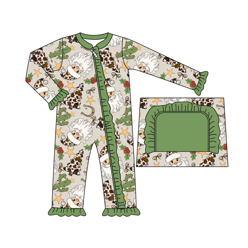 Western Christmas Santa design infant baby girl long sleeve  romper preorder