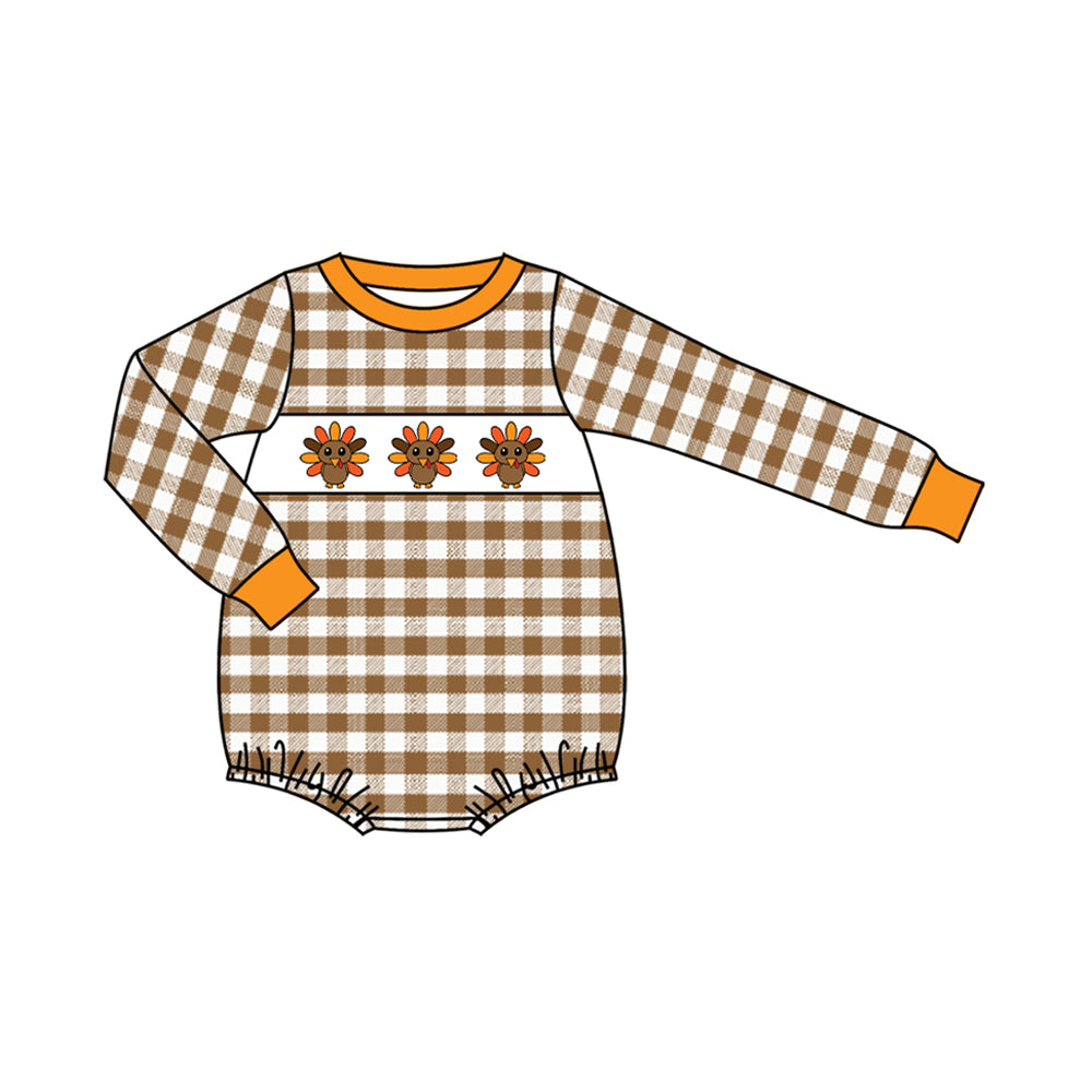 Thanksgiving turkey design infant baby boy long sleeve  romper preorder
