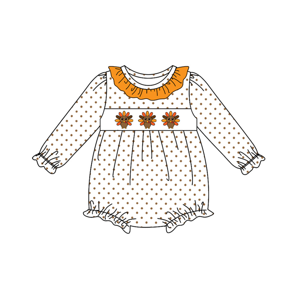 Thanksgiving turkey design infant baby girl long sleeve  romper preorder
