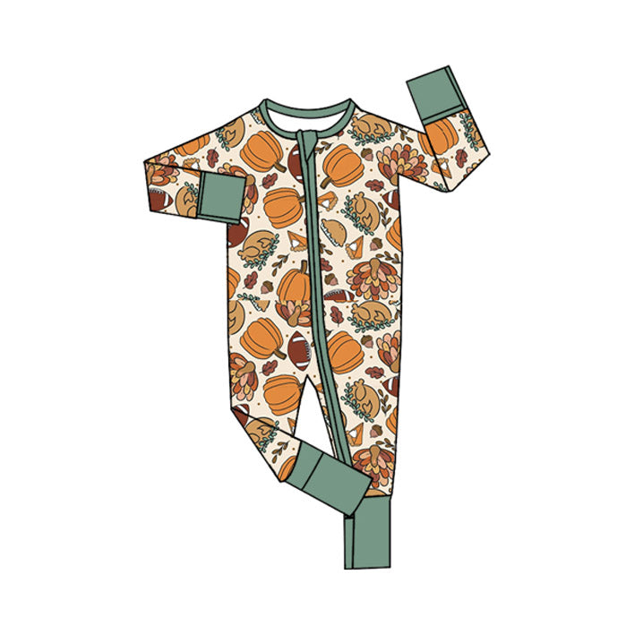 Thanksgiving turkey pumpkin infant baby boy long sleeve  romper preorder