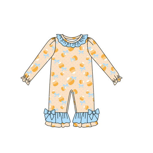Halloween candy cane blue bow kids long sleeve romper preorder