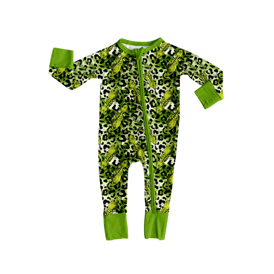 Christmas green face leopard kids long sleeve romper preorder