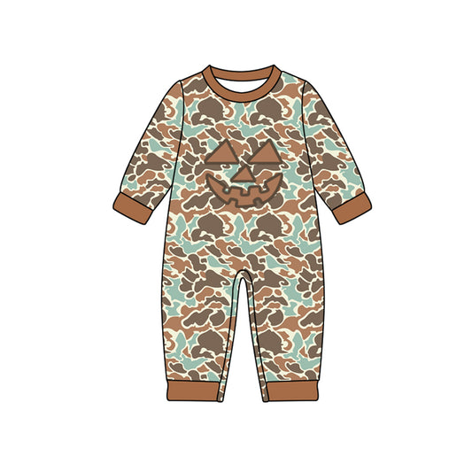 Halloween skull pumpkin kids long sleeve camo romper preorder